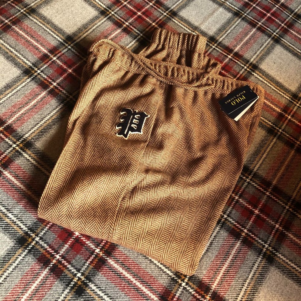 POLO Ralph Lauren Men's Brown Tweed Herringbone 'P' Joggers - Sz LARGE